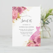 ピンク&金ゴールドスパークルドレスバラスウィート16パーティー 招待状 (スタンド正面)
