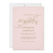 ピンク&金ゴールドスファンシーターズ結婚式招待状