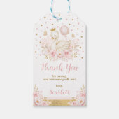 ピンク&金ゴールドスワンプリンセスとバルーン誕生日 ギフトタグ (正面)