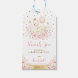 ピンク&金ゴールドスワンプリンセスとバルーン誕生日 ギフトタグ