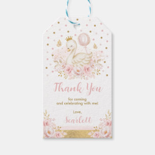 ピンク&金ゴールドスワンプリンセスとバルーン誕生日 ギフトタグ