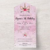 ピンク&金ゴールドトレンディーオールインワンバースデーパーティー オールインワン招待状 (内側)