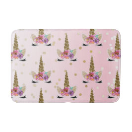 ピンク&金ゴールドトレンディーモダンユニコーンホーン#2 バスマット