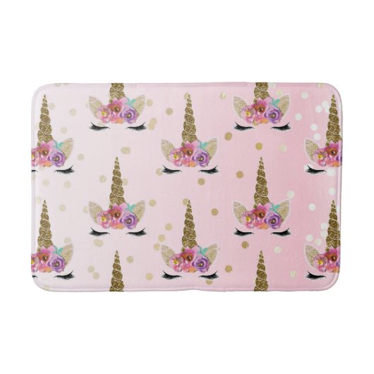 ピンク&金ゴールドトレンディーモダンユニコーンホーン#2 バスマット (正面)