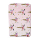 ピンク&金ゴールドトレンディーモダンユニコーンホーン#2 バスマット (正面縦)