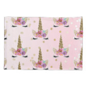 ピンク&金ゴールドトレンディーモダンユニコーンホーン#2 枕カバー (裏面)