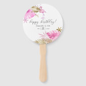ピンク&金ゴールドトロピカルフラミンゴエイジ誕生日 ハンドファン (正面)
