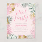 ピンク&金ゴールドトロピカル葉誕生日プールパーティー (正面)