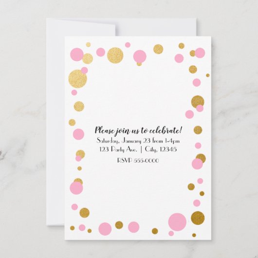 ピンク&金ゴールドドットバースデーパーティーフォト招待状 招待状 (裏面)