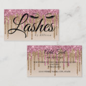 ピンク&金ゴールドドリップグリッタールックラッシュビジネスカード 名刺 (正面/裏面)