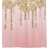 *~*ピンク+金ゴールドドリップグリッターAP7 シャワーカーテン (正面)