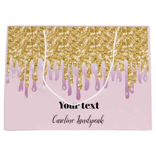 ピンク&金ゴールドドリップパターンの廃止  ラージペーパーバッグ (正面)