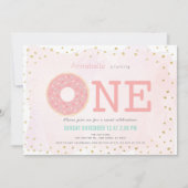 ピンク&金ゴールドドーナツ女の子1st誕生日 招待状 (正面)