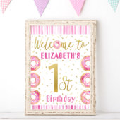 ピンク&金ゴールドドーナツ1st誕生日パーティーウェルカムサイン ポスター