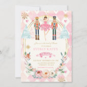 ピンク&金ゴールドナツクラッカー誕生日シュガープラムフェアリー 招待状 (正面)