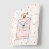 ピンク&金ゴールドハートパリパルフムシックファッション スクエア壁時計 (傾斜)