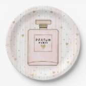 ピンク&金ゴールドハートパリパルフムシックファッション ペーパープレート (正面)