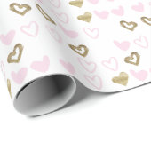 ピンク&金ゴールドハートラッピング紙 ラッピングペーパー (ロールコーナー)