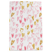 ピンク&金ゴールドハート抱き枕 ミディアムペーパーバッグ (正面)