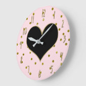 ピンク&金ゴールドハート水玉模様モダントレンディーカワイ ラージ壁時計 (傾斜)