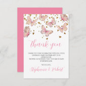 ピンク&金ゴールドバタフライキスベビーシャワー サンキューカード (正面/裏面)