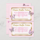 ピンク&金ゴールドバタフライベビーシャワーおむつラッフル (正面/裏面)