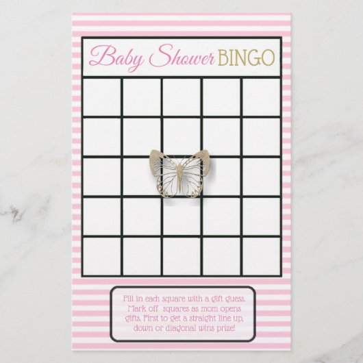 ピンク&金ゴールドバタフライベビーシャワーゲーム チラシ (正面)