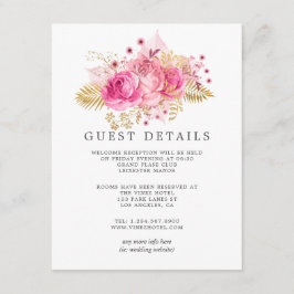 ピンク&金ゴールドバラウォーターカラー結婚ズゲスト詳細 エンクロージャーカード