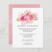 ピンク&金ゴールドバラウォーターカラー結婚ズゲスト詳細 エンクロージャーカード (正面/裏面)