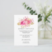 ピンク&金ゴールドバラウォーターカラー結婚ズゲスト詳細 エンクロージャーカード (スタンド正面)
