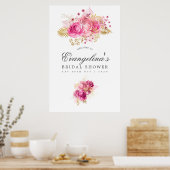 ピンク&金ゴールドバラ水彩ブライダルシャワーへようこそ ポスター (キッチン)