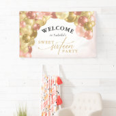 ピンク&金ゴールドバルーンアーチスウィート16パーティーへようこそ 横断幕 (インサイチュ)