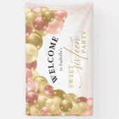 ピンク&金ゴールドバルーンアーチスウィート16パーティーへようこそ 横断幕 (縦)