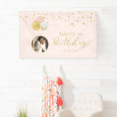 ピンク&金ゴールドバルーン1st誕生日フォトバナー 横断幕 (インサイチュ)