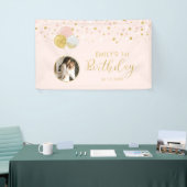 ピンク&金ゴールドバルーン1st誕生日フォトバナー 横断幕 (トレードショー)