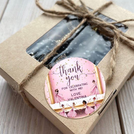 ピンク&金ゴールドバレエステージバレリーナ ラウンドシール