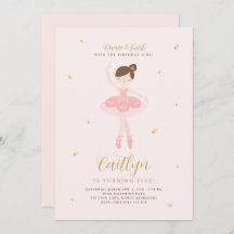 ピンク&金ゴールドバレリーナ誕生日招待状