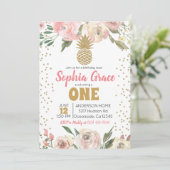 ピンク&金ゴールドパイナップル誕生日ルアウ（ハワイ式宴会） 招待状 (スタンド正面)