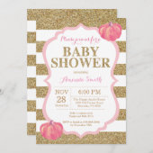 ピンク&金ゴールドパンプキンベビーシャワー招待状 招待状 (正面/裏面)