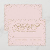 ピンク&金ゴールドファンシースターウェディングRSVPカード 出欠カード (正面/裏面)