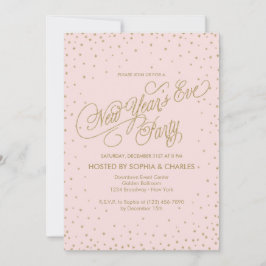 ピンク&金ゴールドファンシースターズ大晦日パーティー 招待状