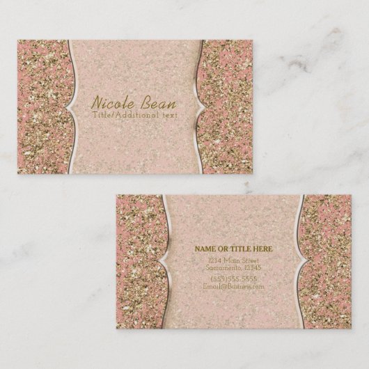 ピンク&金ゴールドフェイクグリッターグラモールシックエレガント 名刺 (正面/裏面)