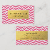 ピンク&金ゴールドフェイクフォイルChevron名刺 名刺 (正面/裏面)