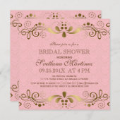 ピンク&金ゴールドフェイクフローラレースブライダルシャワー招待状 招待状 (正面/裏面)