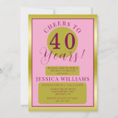 ピンク&金ゴールドフェミニン誕生日パーティー 招待状 (正面)