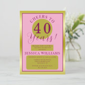 ピンク&金ゴールドフェミニン誕生日パーティー 招待状 (スタンド正面)