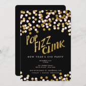 ピンク|金ゴールドフポップ・アートのィズクリンク正月お祝い 招待状 (正面/裏面)