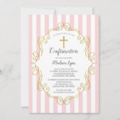 ピンク&金ゴールドフレームガールズの確認 招待状 (正面)