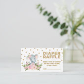 ピンク&金ゴールドフローラエレファントおむつラッフルチケット エンクロージャーカード (スタンド正面)