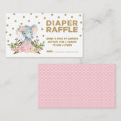 ピンク&金ゴールドフローラエレファントおむつラッフルチケット エンクロージャーカード (正面/裏面)